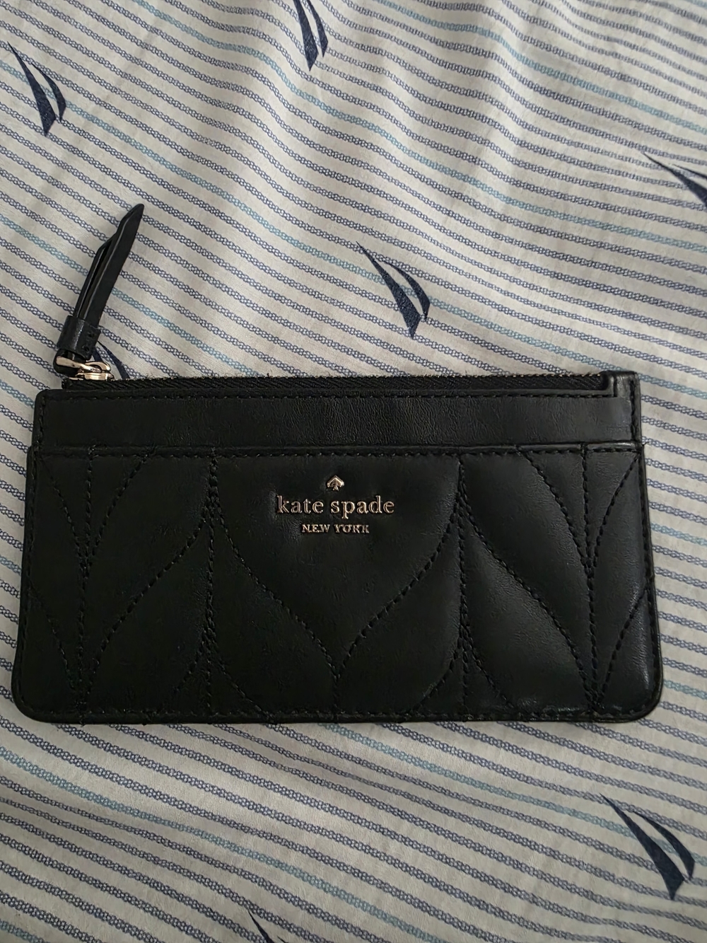 kate spade Black Quilted Leather Zip Card Holder